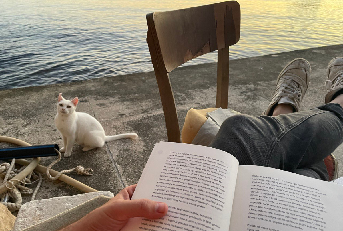 reading book by the beach